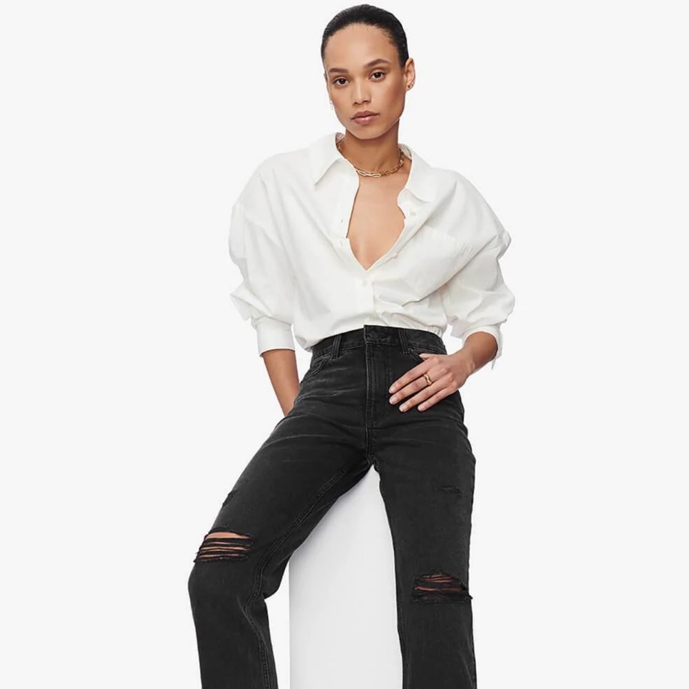 Anine Bing Etta Jeans in Deconstructed Black